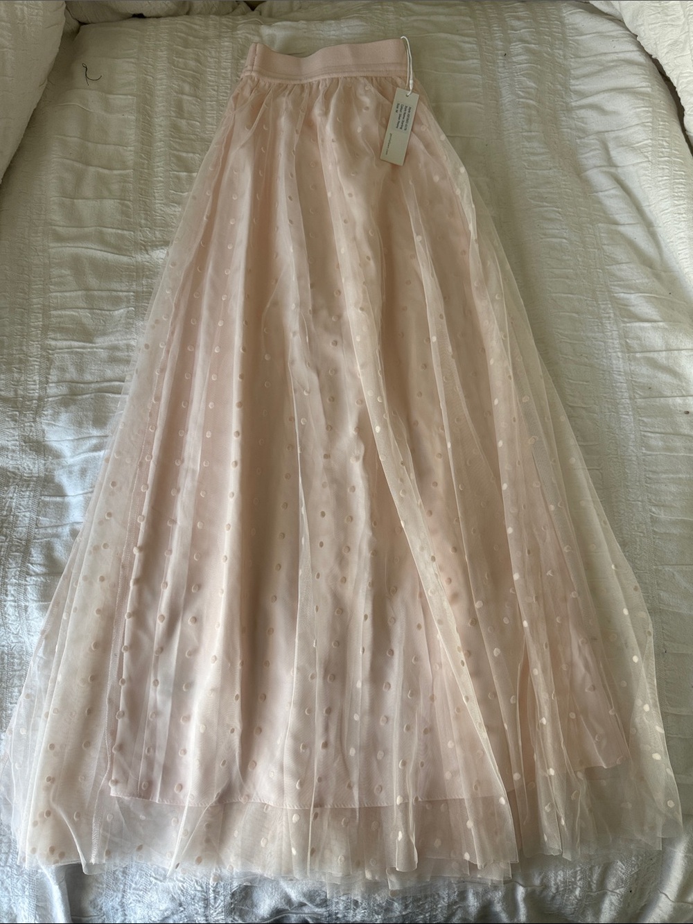 Gentle Fawn Pale Blush Polka Dot Tulle Maxi Skirt